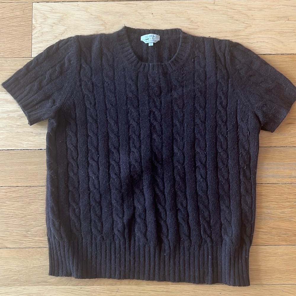Max Mara Size S Angora Short Sleeve Sweater in Chocolate Brown Color